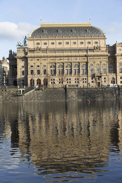 View on the autumn Prague National Theater, Czech Republic