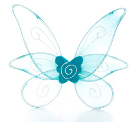 blue fairy wings on white background
