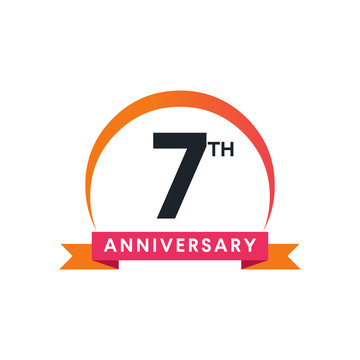 7 Th anniversary ribbon logo with crescent moon shape