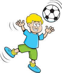 Cartoon illustration of a boy playing soccer.