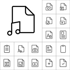 thin line music, audio file icon on white background, document i