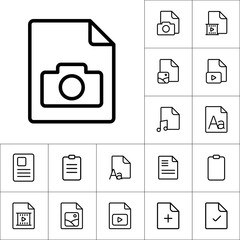 thin line photo file, gallery icon on white background, document