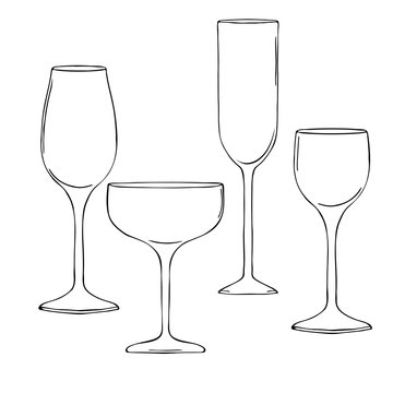 vector monochrome illustration of glasses set