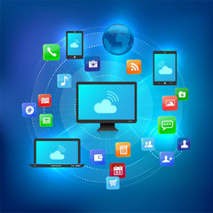 Cloud solution concept with different devices and icons