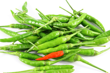 Red and green chili pepper on a white background