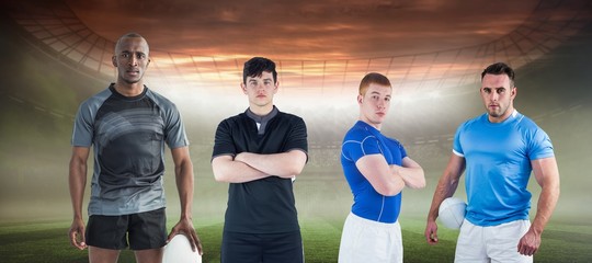 Composite image of tough rugby players