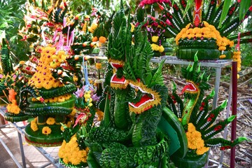 Naga-Shaped Bai Sri, or Traditional Thai-Style Banana Leaves Arrangement
