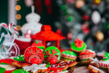 The Christmas cakes stand on the table