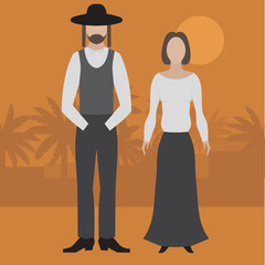 Orthodox jew, man and woman. Flat judaism traditonal religious character