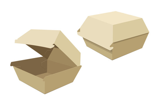 Beige boxes for hamburgers. Storing food delivery. Vector