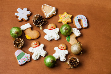 Christmas homemade  cookies with cream on wooden background