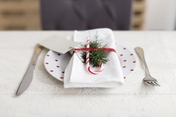 Christmas table setting with christmas decorations