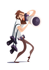 Red Photographer Cartoon Hunter. Vector illustration. Isolated in white background. Catch the moment
