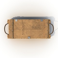 Old wooden ammo case on white. Top view. 3D illustration - obrazy, fototapety, plakaty