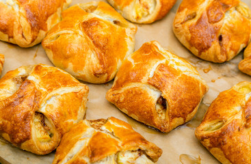 Closed cheesecake with cottage cheese and apple, homemade pastries.