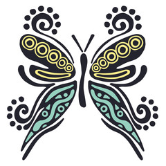 Vector illustration of insect. Butterfly isolated on the white background. Hand drawn decorative vector logo, icon, sign. Graphic vector illustration.