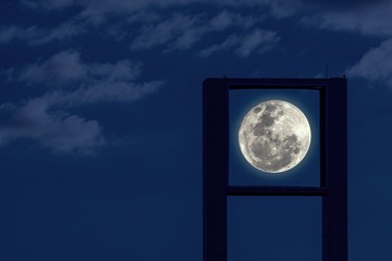 Full moon at night sky Outdoor cloud in billboard frame with copy space -
 can advertisement for display or montage product and business.