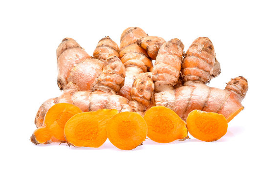 Turmeric roots isolated on white background