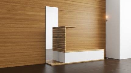 The Modern hallway with furniture. 3D rendering