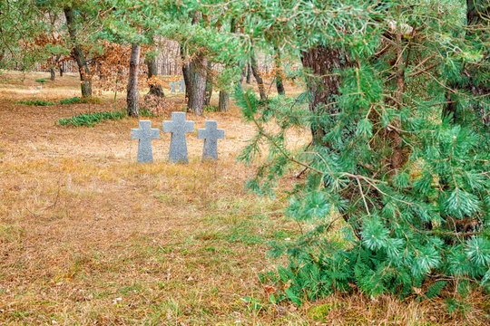 three stone crosses in the old cemetery