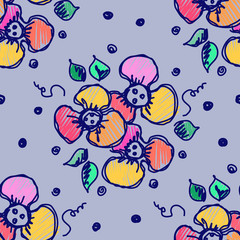 Seamless vector hand drawn seamless floral  pattern. Colorful Background with flowers. Decorative cute graphic drawn illustration.