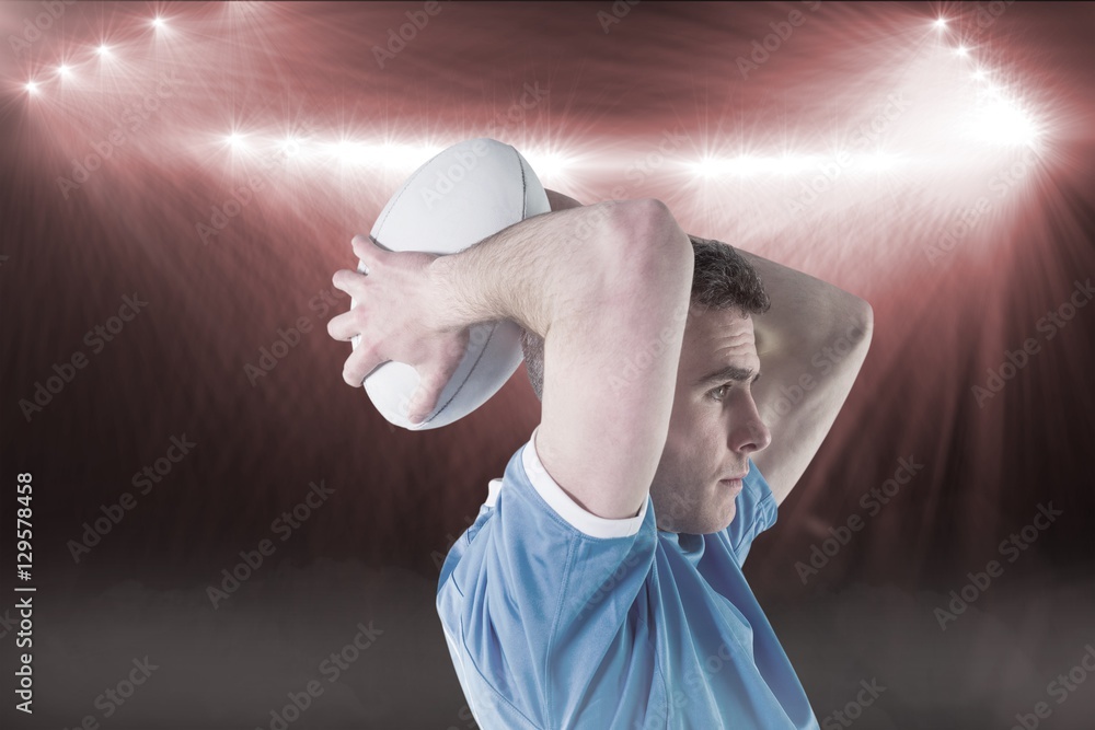 Poster composite image of rugby player gesturing with hands 3d