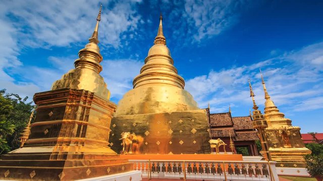 Wat Phra Singh Temple Landmark Destination Religion Place Of Chiang Mai, Thailand 4K Time Lapse