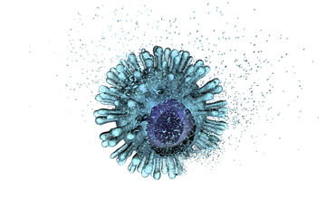 Destruction of Human Immunodeficiency Virus (HIV), AIDs virus isolated on white background, 3D illustration showing stages of destruction. Concept for HIV treatment and prevention