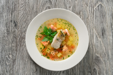 Beautiful presentation of the fish soup.