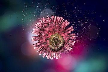 Destruction of Human Immunodeficiency Virus (HIV), AIDs virus isolated on white background, 3D illustration showing stages of destruction. Concept for HIV treatment and prevention - obrazy, fototapety, plakaty