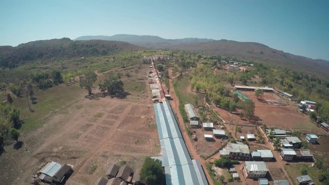 Aerial view on Shwe Inn Thein Paya temple complex near Inle Lake in central Myanmar (Burma), 4k
