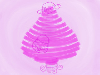 Colorful rose stylish Christmas tree with girl accessories drawn  by acrylic paint, watercolor and pencil, abstract background