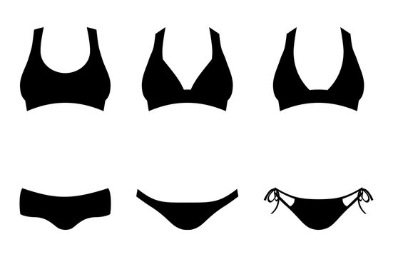 Set of bikini or lingerie silhouettes isolated on white background