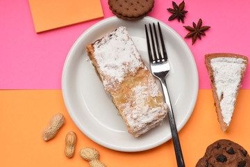 apple strudel on white plate