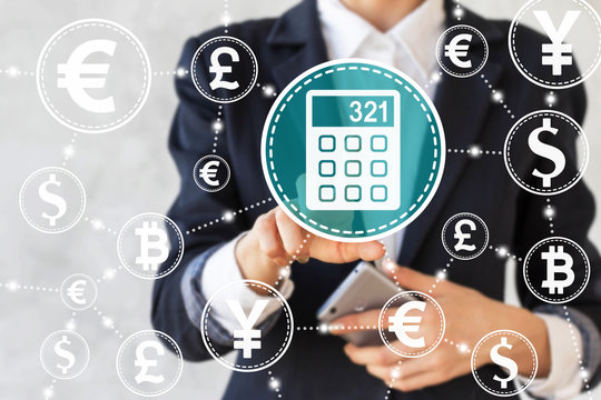 businesswoman presses calculator sign. Businessman touched calculator button. Network currency. Money, bank, business, security, internet, technology, finance, computation, calculating, calculation.