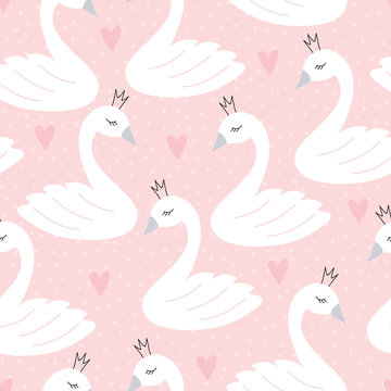 seamless swan princess pattern vector illustration