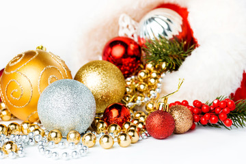 Fototapeta na wymiar Gold Christmas balls on white