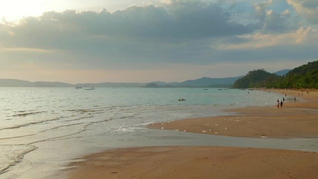 beautiful landscape with sunset on the tropical beach, Krabi, Thailand, 4k
