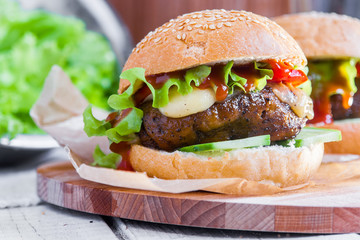 Vegetarian burger with the seitan - vegan meat