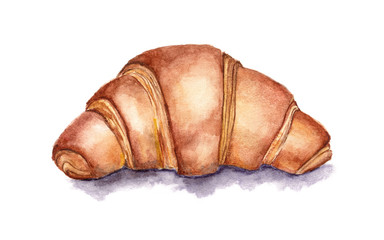 Watercolor croissant. Food illustration, isolated on white background. Hand painted