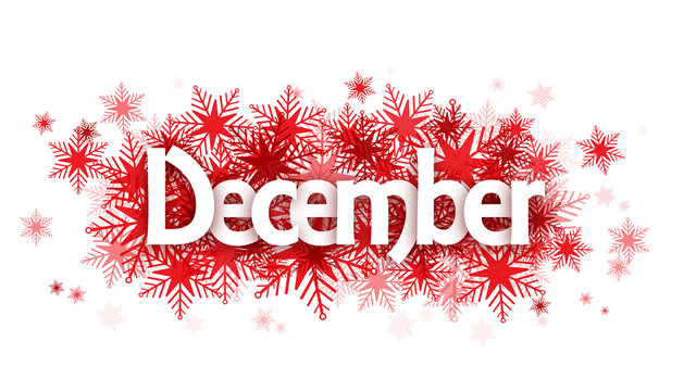 DECEMBER overlapping vector letters icon with snowflakes