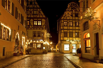 Fototapeta na wymiar Street View of Rothenburg ob der Tauber on Christmas. It is well known medieval old town, a destination for tourists from around the world.