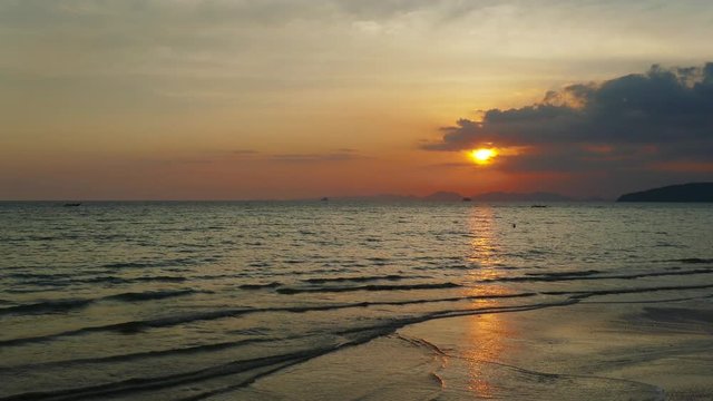 beautiful landscape with sunset on the tropical beach, Krabi, Thailand, 4k
