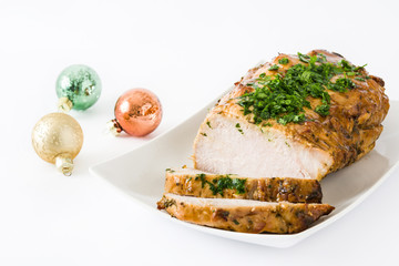 Christma Roasted pork isolated on white background
