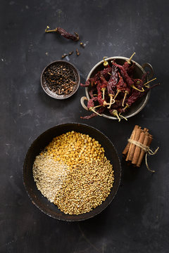 Spices, still life, overhead view