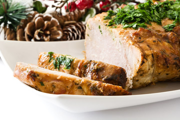 Christma Roasted pork isolated on white background
