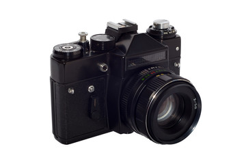 Old single lens reflex camera isolated