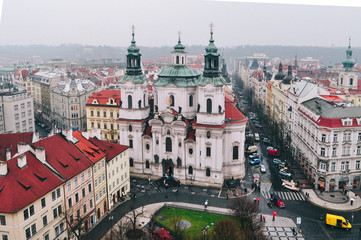 Naklejka na ściany i meble View from above on Prague city with bike