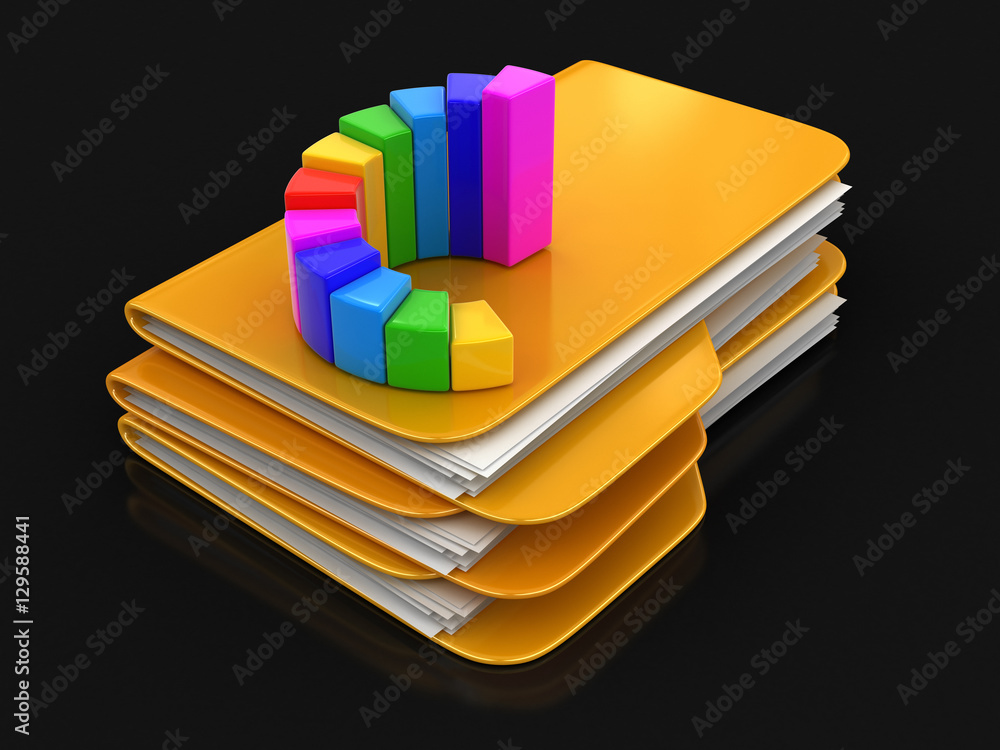 Poster folders and files with graph. image with clipping path