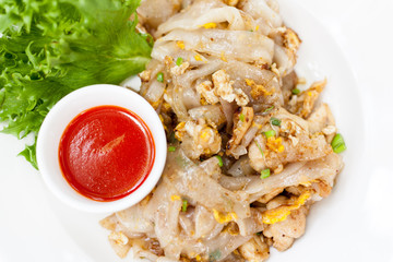 Thai Food fried noodle with chicken.